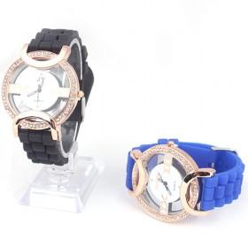 Delicated Black And Blue Silicon Waterproof CartoonLady Quartz Steel Sport Wrist Watch Collection