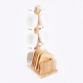 Light Color 12pcs Set Coffee Cups With 6pcs Ceramic Coffee Cups And 6pcs Wooden Saucers