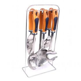 Orange And Black Wooden Handle 7pcs Kitchen Tools With Holder