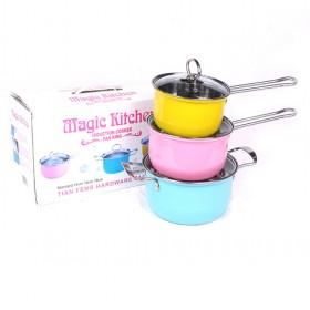 Novelty And Beatiful Design 3pcs Colorful Stainless Steel Cook Pots/ Pans And Pots Set