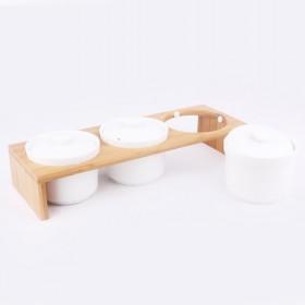 Hot Sale 3pcs Ceramic Spice Powder Dispensers With Lid And Wood Holder