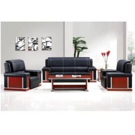 Luxury Stylish Black PU Leahter Wooden Office Sofa Set Of 3 Pieces