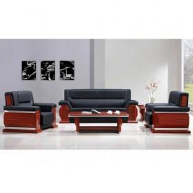 Good Quality Black PU Leahter Wooden Office Sofa Set Of 3 Pieces