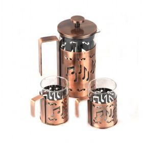 Copper Glass French Press 1 Coffee Pot And 2 Cups/ Maker/ Coffee Set