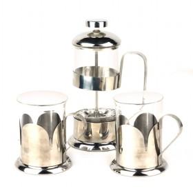Petal Designed French Press Bronze Coffee Maker 1 Coffee Pot And 2 Cups Set