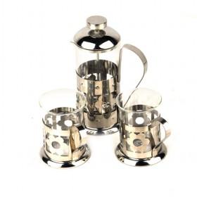 Bronze Floral Pattern French Press Coffee Maker Set Of 1 Coffee Pot And 2 Cups