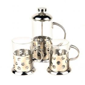 Dots Pattern French Press Bronze Coffee Maker Set Of 1 Coffee Pot And 2 Cups