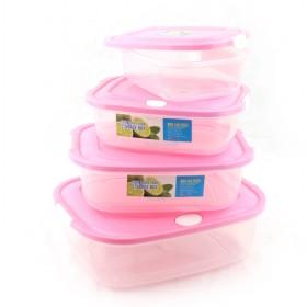 Pink Cover Clear Crisper Set Of 4, Rectangle Shape Food Storage Boxes