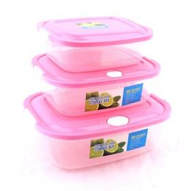 Cheap Pink Rectangle Plastic Crisper Set Of 3 For Kitchen