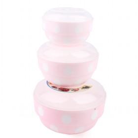 Popular Cute Pink Dot Design Plastic Vaccum Crisper Set Of 3