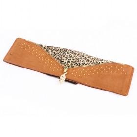 Brown Leather Leopard Elastic Waist