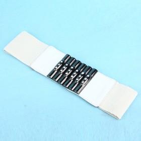White Rhinestone PU Elastic Waist