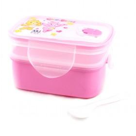High Quality Pink Cartoon Eco-friendly Plastic 2 Layers Kids Lunch Boxes