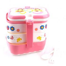 High Quality Pink Cartoon Eco-friendly Plastic 3 Layers Kids Lunch Boxes
