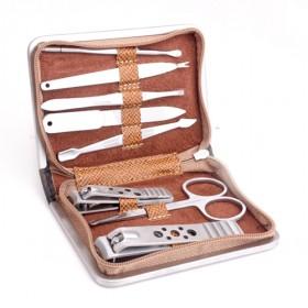 Simple Design 8 Pieces Stainless Steel Portable Pedicure And Manicure Set With Brown Square PU Box