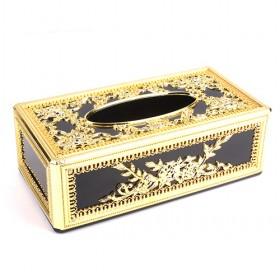 Luxury Style Black Tissue Paper Holder With Golden Flower Attached