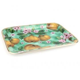 Celebrative Green Durable Plastic Serving Tray Painted Yellow Pumpkin