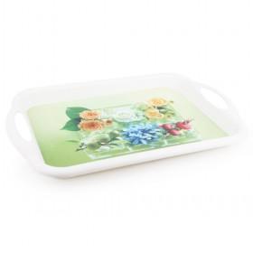 Garden Theme White Plastic Serving Tray Painted Flowers For Home And Restaurant