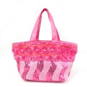 Pink Handbag With Hot Pink Flower Decoration, And Sequins, Over Shoulder Bags