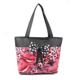 Hot Sale Cheap Tote Bags, Handbags, Red Leopard Prints Bags With Black Bowknot