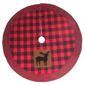 150cm Christmas Tree Skirt Of Burgundy ; Black Check And Deer, Xmas Tree Skirt 2013