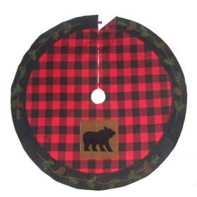 150cm Christmas Tree Skirt Of Burgundy ; Black Check And Bear, Xmas Tree Skirt 2013