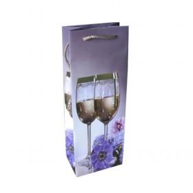 Wholesale Light Purple Christmas Wine Paper Bag With Glass Printed/ Wine Gift Bags