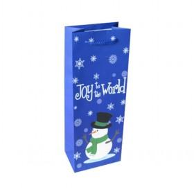 Wholesale Blue Christmas Wine Paper Bag With Snowman Printed/ Wine Gift Bags