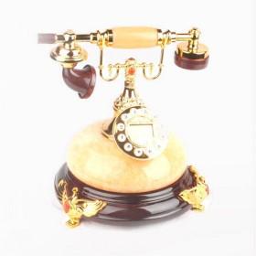 Jade Antique Phones With Brown Base And Birds Decoration, Desktop Phones