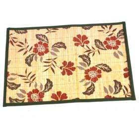 Single Square Bamboo Flower Pattern Placemat With Green Edged Table Mats