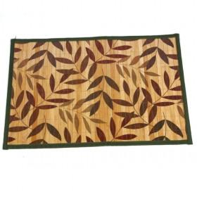 Single Square Bamboo Leaf Pattern Placemat With Green Edged Table Mats