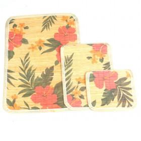 Hot Sale Flower Pattern Square Bamboo Eco-friendly Placemat Set Of 3 Table Mats