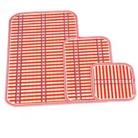 Red Rectangular Bamboo Eco-friendly Stripes Placemat Set Of 3 Table Mats