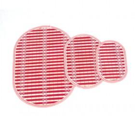 Red Oval Bamboo Eco-friendly Stripes Placemat Set Of 3 Table Mats