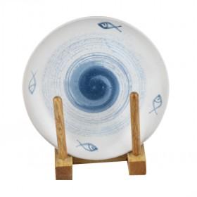 22cm Round Ceramic Plate, Decorative Plate, Blue Fish Prints Serving Plate, Hot Sale Design