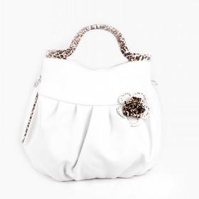 High Quality PU Handbag, Shoulder Bags With Leopard Handle, White Color Bags