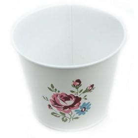 White Metal Pots With Flower Prints, Flower Pots, Plant Pot, Decorative Pots