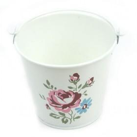 White Metal Pots With Flower Prints, Flower Pots With Ring Handle By Side, Plant Pot, Decorative Pots