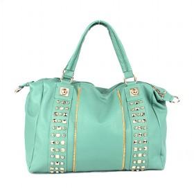 Green Satchel Bag With Rivet Decoration, High Quality PU Shoulder Bags