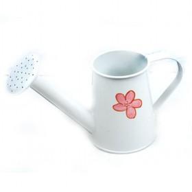 White Painted Metal Watering Can With One Red Flower Print