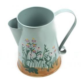 Metal Watering Can With Grass And Flower Prints