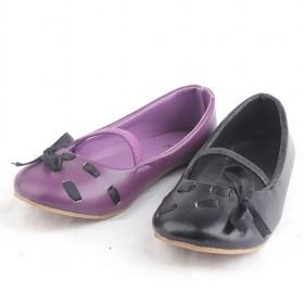 Kids PU Black Ribbon Flats