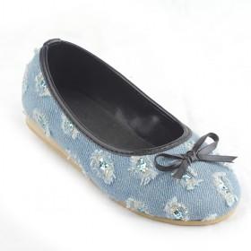 Kids Blue Floral Bow Flats