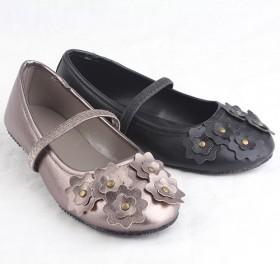 Kids Black Floral PU Flats