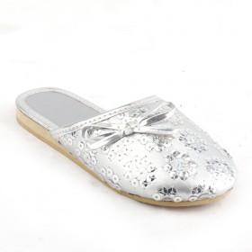 Kids Silver Sequins Bow Slippers