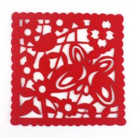 Traditional Chinese Red Square Engraved Flower And Butterfly Placemats