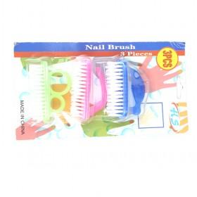 Blue Orange Pink 3 Pcs In 1 Nail Cleaning Brushes Kit