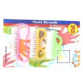 Green Yellow Pink 3 Pcs In 1 Nail Cleaning Brushes Kit