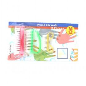 Green Yellow Pink 3 Pcs In 1 Nail Cleaning Brushes Set
