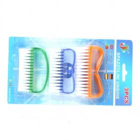 Blue Orange Green 3 Pcs In 1 Nail Cleaning Brushes Set